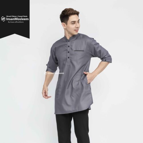 InsanMosleem - Baju Koko Kurta 3/4 Premium Toyobo Tebal Abu Abu - Insan Mosleem